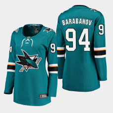 Women San Jose Sharks Alexander Barabanov #94 2021 Home Teal Jersey