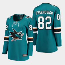 Women San Jose Sharks Ivan Chekhovich #82 2021 Home Teal Jersey