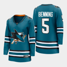 Matt Benning San Jose Sharks 2022-23 Home Women Premier Breakaway Jersey Teal