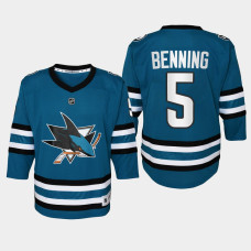 Youth San Jose Sharks Matt Benning #5 Home Replica 2022-23 Jersey Teal