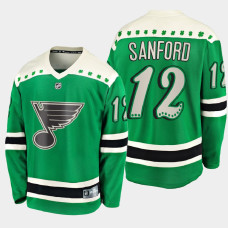 Men's St. Louis Blues Zach Sanford #12 2021 St. Patrick's Day Green Jersey