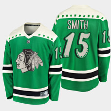 Men's Chicago Blackhawks Zack Smith #15 2021 St. Patrick's Day Green Jersey