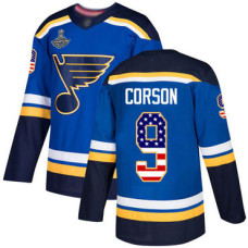 Blues #9 Shayne Corson Blue Home Authentic USA Flag Stanley Cup Champions Stitched Hockey Jersey