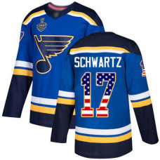 St. Louis Blues #17 Jaden Schwartz Blue Home Authentic USA Flag 2019 Stanley Cup Final Bound Stitched Hockey Jersey