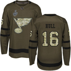 St. Louis Blues #16 Brett Hull Green Salute to Service 2019 Stanley Cup Final Bound Stitched Hockey Jersey