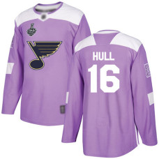 St. Louis Blues #16 Brett Hull Purple Authentic Fights Cancer 2019 Stanley Cup Final Bound Stitched Hockey Jersey