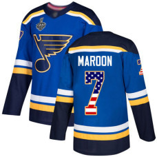 St. Louis Blues #7 Patrick Maroon Blue Home Authentic USA Flag 2019 Stanley Cup Final Bound Stitched Hockey Jersey