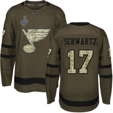 St. Louis Blues #17 Jaden Schwartz Green Salute to Service 2019 Stanley Cup Final Bound Stitched Hockey Jersey