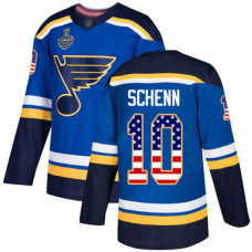 St. Louis Blues #10 Brayden Schenn Blue Home Authentic USA Flag 2019 Stanley Cup Final Bound Stitched Hockey Jersey