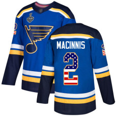 St. Louis Blues #2 Al MacInnis Blue Home Authentic USA Flag 2019 Stanley Cup Final Bound Stitched Hockey Jersey