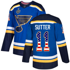 St. Louis Blues #11 Brian Sutter Blue Home Authentic USA Flag 2019 Stanley Cup Final Bound Stitched Hockey Jersey