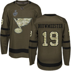 St. Louis Blues #19 Jay Bouwmeester Green Salute to Service 2019 Stanley Cup Final Bound Stitched Hockey Jersey