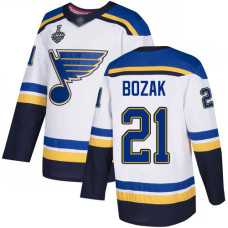 St. Louis Blues #21 Tyler Bozak White Road Authentic 2019 Stanley Cup Final Bound Stitched Hockey Jersey