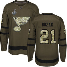 St. Louis Blues #21 Tyler Bozak Green Salute to Service 2019 Stanley Cup Final Bound Stitched Hockey Jersey