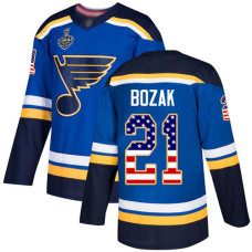 St. Louis Blues #21 Tyler Bozak Blue Home Authentic USA Flag 2019 Stanley Cup Final Bound Stitched Hockey Jersey