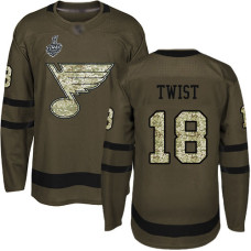 St. Louis Blues #18 Tony Twist Green Salute to Service 2019 Stanley Cup Final Bound Stitched Hockey Jersey