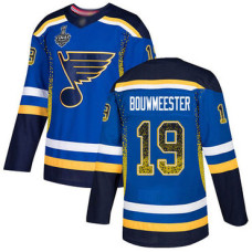 St. Louis Blues #19 Jay Bouwmeester Blue Home Authentic Drift Fashion 2019 Stanley Cup Final Bound Stitched Hockey Jersey