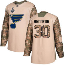 St. Louis Blues #30 Martin Brodeur Camo Authentic 2017 Veterans Day 2019 Stanley Cup Final Bound Stitched Hockey Jersey