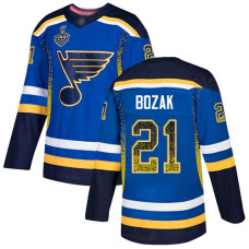 St. Louis Blues #21 Tyler Bozak Blue Home Authentic Drift Fashion 2019 Stanley Cup Final Bound Stitched Hockey Jersey