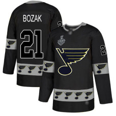 St. Louis Blues #21 Tyler Bozak Black Authentic Team Logo Fashion 2019 Stanley Cup Final Bound Stitched Hockey Jersey