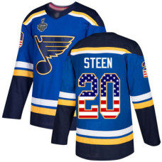 St. Louis Blues #20 Alexander Steen Blue Home Authentic USA Flag 2019 Stanley Cup Final Bound Stitched Hockey Jersey