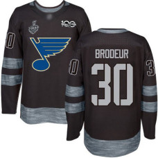 St. Louis Blues #30 Martin Brodeur Black 1917-2017 100th Anniversary 2019 Stanley Cup Final Bound Stitched Hockey Jersey