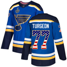 St. Louis Blues #77 Pierre Turgeon Blue Home Authentic USA Flag 2019 Stanley Cup Final Bound Stitched Hockey Jersey