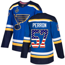 St. Louis Blues #57 David Perron Blue Home Authentic USA Flag 2019 Stanley Cup Final Bound Stitched Hockey Jersey