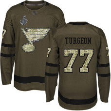 St. Louis Blues #77 Pierre Turgeon Green Salute to Service 2019 Stanley Cup Final Bound Stitched Hockey Jersey