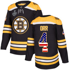 Boston Bruins #4 Bobby Orr Black Home Authentic USA Flag 2019 Stanley Cup Final Bound Stitched Hockey Jersey