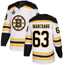 Boston Bruins #63 Brad Marchand White Road Authentic 2019 Stanley Cup Final Bound Stitched Hockey Jersey