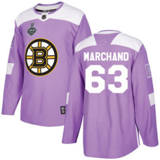 Boston Bruins #63 Brad Marchand Purple Authentic Fights Cancer 2019 Stanley Cup Final Bound Stitched Hockey Jersey