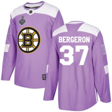 Boston Bruins #37 Patrice Bergeron Purple Authentic Fights Cancer 2019 Stanley Cup Final Bound Stitched Hockey Jersey