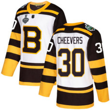 Boston Bruins #30 Gerry Cheevers White Authentic 2019 Winter Classic 2019 Stanley Cup Final Bound Stitched Hockey Jersey