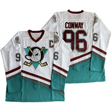 Anaheim Ducks #96 Charlie Conway Mighty Ducks Movie 1995-96 White Green Ice Hockey Jerseys