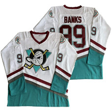 Anaheim Ducks #99 Adam Banks Mighty Ducks 1995-96 Mighty Movie White Green Jersey