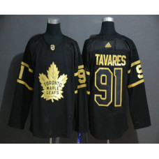 Toronto Maple Leafs #91 John Tavares Black Golden Stitched Jersey