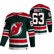 New Jersey Devils #63 Jesper Bratt Green 2020-21 Reverse Retro Alternate Jersey