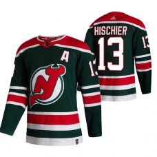 New Jersey Devils #13 Nico Hischier Green 2020-21 Reverse Retro Alternate Jersey