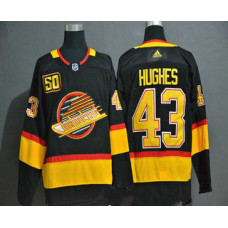 Vancouver Canucks #43 Quinn Hughes Black 50th Season Stitched Jersey