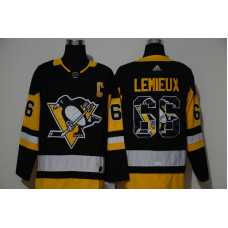 Pittsburgh Penguins #66 Mario Lemieux Black With Team Logo Stitched Jersey