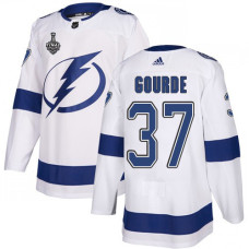 Lightning #37 Yanni Gourde White Road Authentic 2020 Stanley Cup Final Stitched Jersey