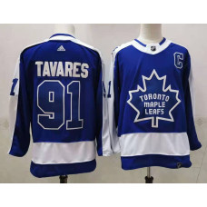 Toronto Maple Leafs #91 John Tavares Royal Blue With C Patch 2021 Retro Stitched Jersey