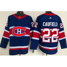 Montreal Canadiens #22 Cole Caufield Blue 2021 Reverse Retro Stitched Jersey