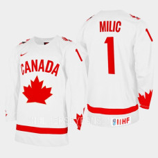 Thomas Milic 2023 IIHF WJC Canada Hockey Jersey White #1 Uniform