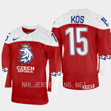 Jakub Kos 2023 IIHF World Junior Championship Czech Republic Jersey Red #15 Uniform