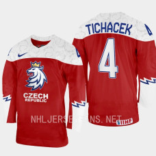 Jiri Tichacek 2023 IIHF World Junior Championship Czech Republic Jersey Red #4 Uniform