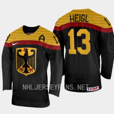 Germany #13 Nikolaus Heigl 2023 IIHF World Junior Championship Black Away Jersey