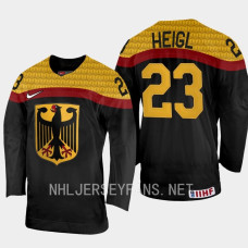 Germany #23 Thomas Heigl 2023 IIHF World Junior Championship Black Away Jersey