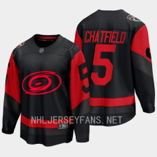 Jalen Chatfield #5 Carolina Hurricanes 2023 NHL Stadium Series Breakaway Player Black Jersey